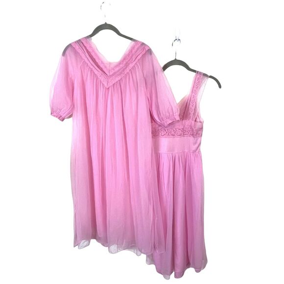 Nighty And Robe Set Vintage 60s Kayser Womens Pink Beautiful Sexy Size 32 S - Picture 2 of 11